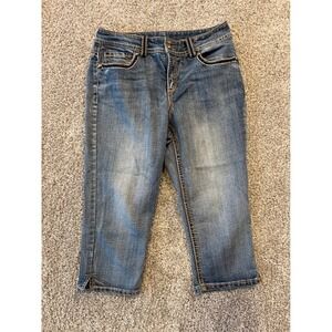 CB Capri Jeans Womens Size 8 Blue Denim Embroidered Pockets Mid Rise